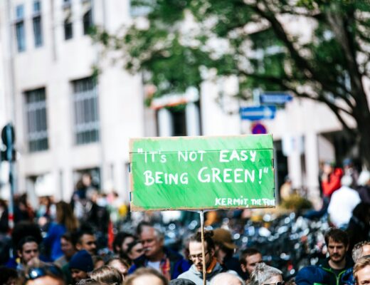 Kliimaprotest. Plakatil on tekst "It's not easy being green"