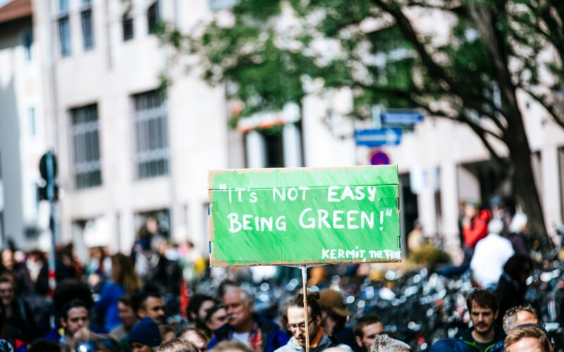 Kliimaprotest. Plakatil on tekst "It's not easy being green"